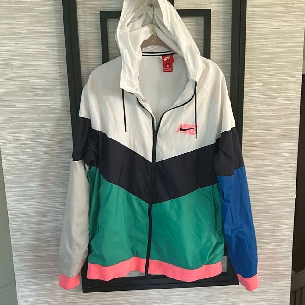 Nike color block white green blue hoodie windbreaker track jacket athletic jacke